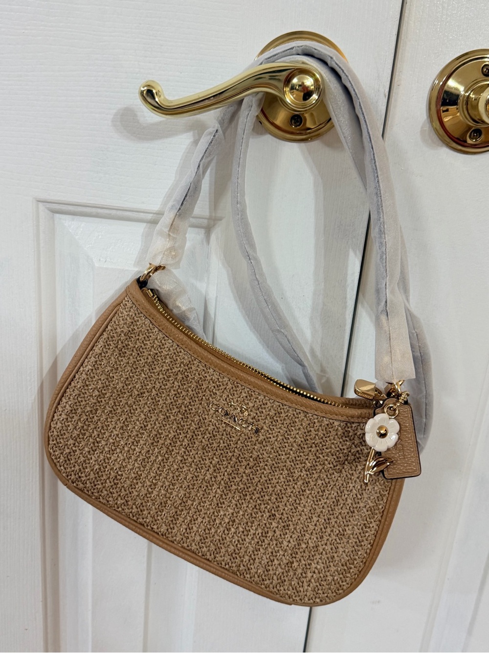 Coach Beige Straw Teri Hobo Shoulder Bag